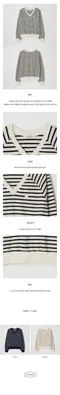 ourhope－V-neck Stripe Cotton Sweatshirt