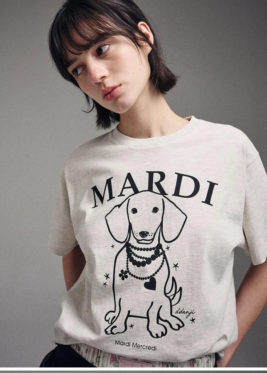 MARDI Mercredi Tシャツとショートパンツセット 犬のイラスト