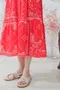 佩斯利圖騰 Ｖ領澎袖圓裙洋裝__附腰帶（2色：紅）