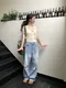 LINENNE－damage washing denim (light blue)：造型割破淺藍牛仔褲SM