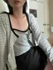 LINENNE －coco stripe cardigan set (ivory)：條紋Ｕ領罩衫 細肩帶上衣