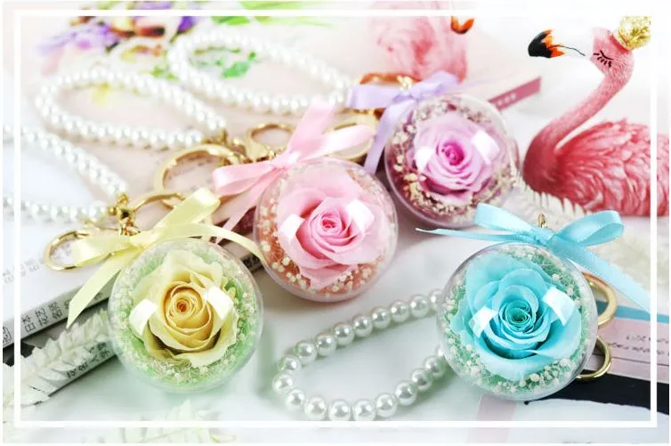 Diy組合包 情人節禮物乾燥花永生花鑰匙圈夢幻透明球diy材料 Valentine S Day Preserved Flower Key Pendant Diy Gift