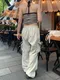 LINENNE－washed cargo ribbon wide pants (2color)