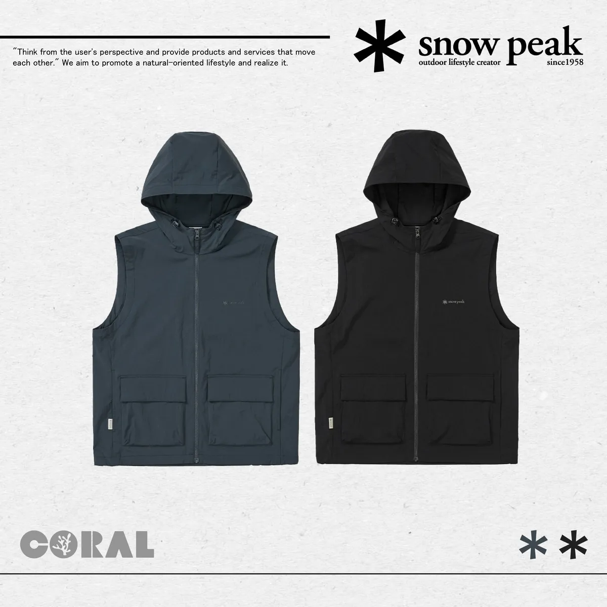 PEAK■(W)Root Hooded Vest■送料込 SNOW PEAK Root Men's Hood Vest Root 男款口袋連帽背心S25MMRVE64