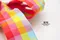 彩虹格子蝴蝶結(PF64-2/Rainbow Plaid Butterfly Bow) ｜手作｜布置｜黃色｜緞帶用途