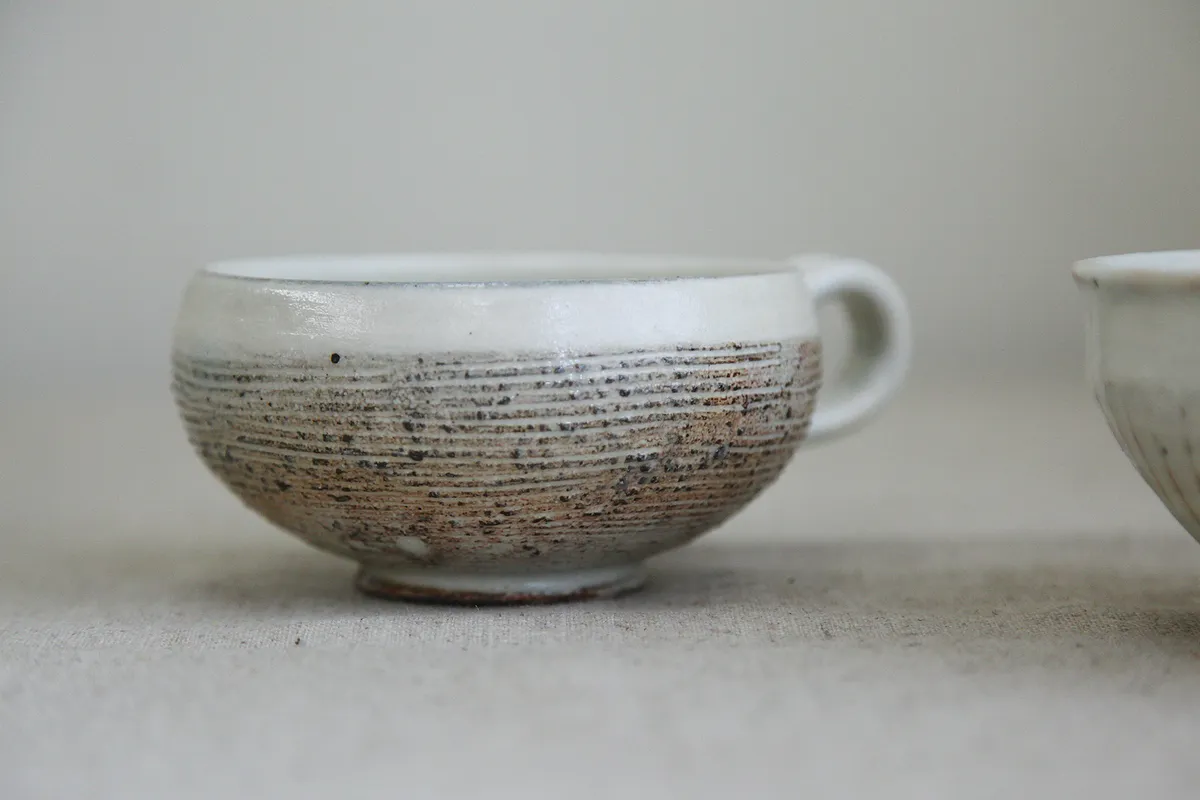 信樂燒作家古谷浩一粉引湯杯 拿鐵杯粉引 線條