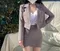 韓國短版西裝外套(有墊肩不可拆)+不規則短裙 套裝