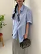 LINENNE品牌自訂款－milky half over shirt (soft blue/stripe)