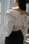 溫妮藏書閣-韓國假兩件澎袖短版襯衫