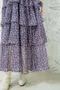 紫色小花柄 Ｖ領收腰層疊雪紡洋裝_(XS~L)