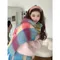 OO16粉藍格馬海毛格紋圍巾