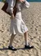 LINENNE－clean cotton skirt (white)：針褶設計膝上裙