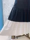 簡約拼色裙擺 立體袖方領洋裝＿(2色:藍）
