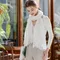 LinLi設計款 高雅玫瑰網紗蕾絲刺繡純羊絨Cashmere圍巾-奶油白 (蕾絲花色: 白色)