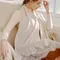 LinLi設計款 金櫻子網紗蕾絲刺繡純羊絨Cashmere圍巾-裸膚色 (蕾絲花色:白色 )