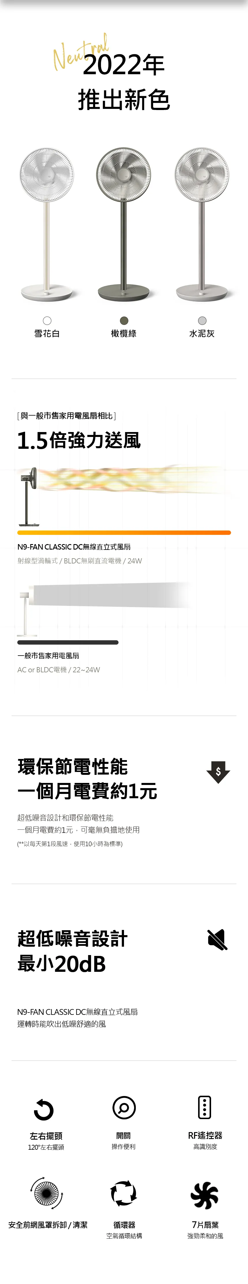 雪花白［N9 LUMENA］FAN CLASSIC DC 無線直立式風扇