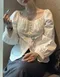 LINENNE－rosé shirring blouse (3color)：方領皺褶造型襯衫