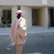 初戀粉色系-拼接皮革棒球外套