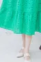 洞洞花朵布蕾絲 彈性皺摺V領洋裝＿(3色：綠)