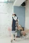 睫毛蕾絲花朵拼接假兩件洋裝