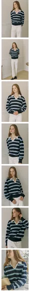 ourhope－Stripe Logo Collar Sweatshirt