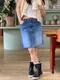 LINENNE－midi denim skirt (medium blue)：中藍刷色牛仔短裙