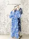 三個蝴蝶結 潑墨澎袖圓裙洋裝 ＿附腰帶（2色：淺藍）
