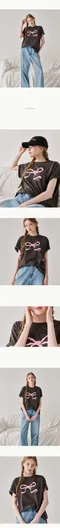 RONRON－EMBO HEART RIBBON BASIC FIT T SHIRT：3color