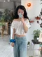 LINENNE品牌自訂款－sweetpea lace blouse (ivory)：蕾絲領短版襯衫