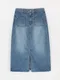 LINENNE－pocket denim skirt (medium blue)：刷色口袋牛仔長裙