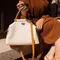 canvas top handle bag/beige+brown