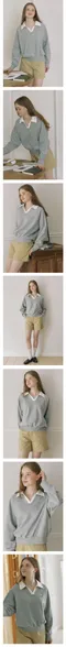 ourhope－Pique Open Collar Sweatshirt