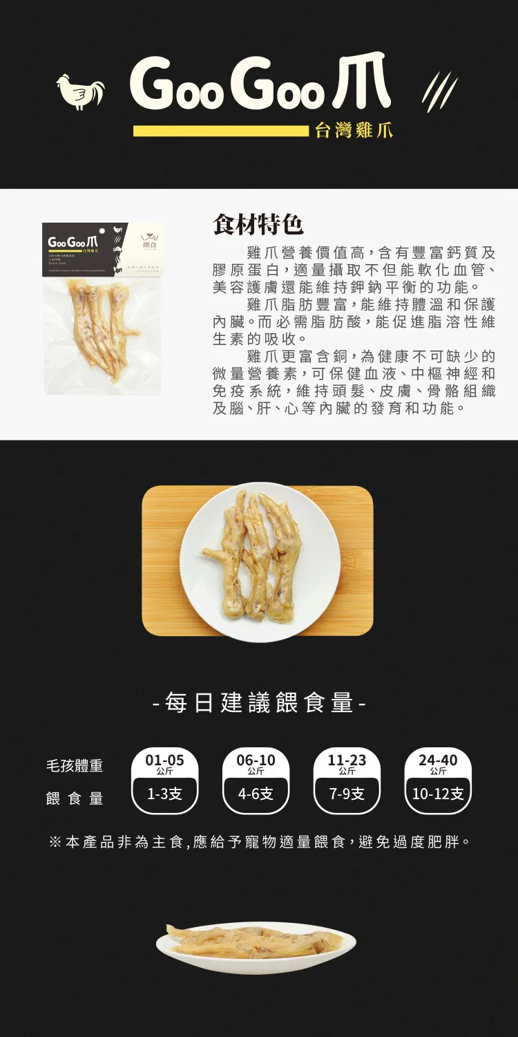 多件優惠【Trufood 饌食-寵物鮮食】GooGoo爪70g 台灣雞爪