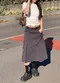 LINENNE品牌自訂款－cargo pin tuck low skirt (charcoal)：SML