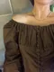 LINENNE－rosé shirring blouse (3color)：方領皺褶造型襯衫