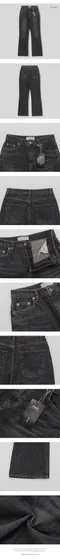 98doci－深藍黑靴型牛仔褲：3 size