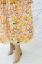 黃花枝葉 排釦抓摺雪紡洋裝