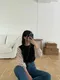 【預購】正韓 花朵透膚拼接棉質上衣