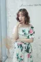 盛開玫瑰花柄 一字領澎袖圓裙洋裝＿（Ｓ～ＸＬ）