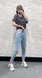 【預購】韓版 口袋標牌牛仔褲