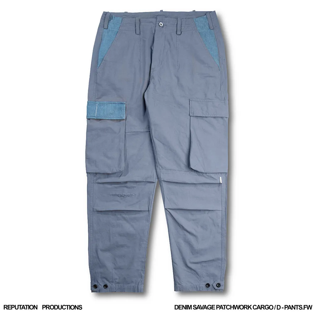 REPUTATION DENIM SAVAGE PATCHWORK CARGO / D - PANTS.FW - 單寧破壞拼接工作褲 / 藍