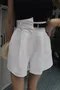 韓國造型皮腰帶棉麻短褲