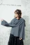 灰色單釦 假兩件式圍巾針織上衣外套