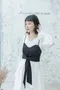 弧形層疊荷葉裙襬 絲滑雪紡洋裝＿（2色：白/黑）