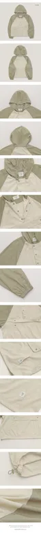 98doci made－OAT/Kangaroo Nylon Anorak拼接風衣上衣外套：Khaki cream卡其綠色