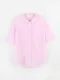 LINENNE－seersucker over half shirt (pale pink)：粉色泡泡紗短袖襯衫