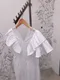 雙層荷葉拼接 摟空蕾絲洋裝＿（2色：白）