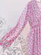 櫻粉色花朵 抽繩收腰Ｖ領洋裝
