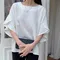 【預購】正韓 交疊荷葉袖圓領素面上衣