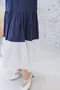 簡約拼色裙擺 立體袖方領洋裝＿(2色:藍）